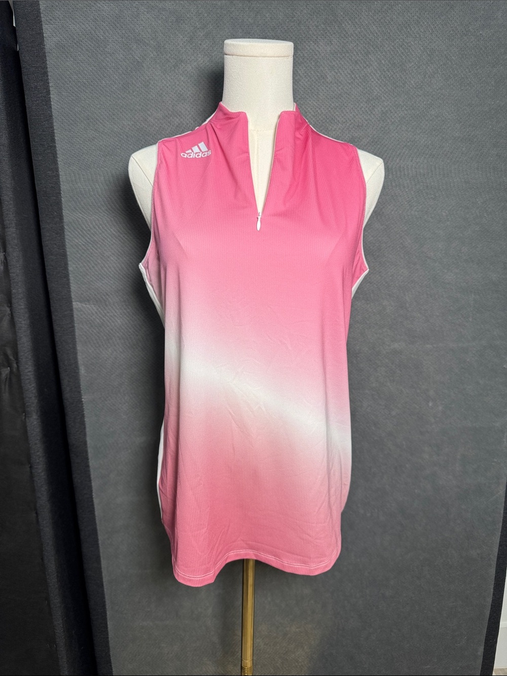 adidas Sleeveless Pink Ombre Zip Athletic Tank